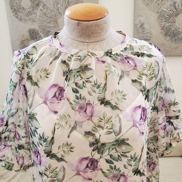 INC Floral Puff-Sleeve Blouse - Picture 3 of 13